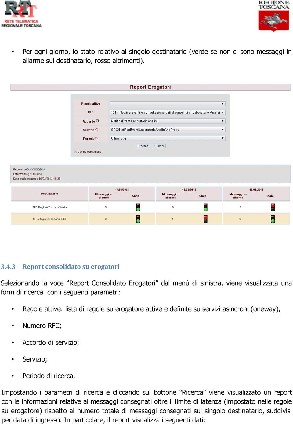 su erogatore attive e definite su servizi asincroni (oneway); Numero RFC; Accordo di servizio; Servizio; Periodo di ricerca.