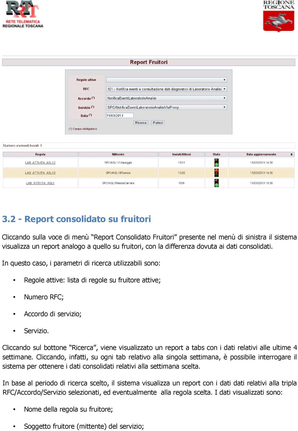 Cliccando sul bottone Ricerca, viene visualizzato un report a tabs con i dati relativi alle ultime 4 settimane.