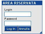 Per connettersi inserire username e password precedentemente scelti rispettivamente nei campi login e password. Premere il pulsante LOG IN per accedere al data base.