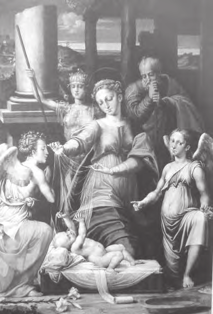 Fig. 4. Raffaellino del Colle, Madonna del velo con i tre arcangeli, Urbania, Oratorio del Corpus Domini, olio su tela 1532-1535 ca. (S.