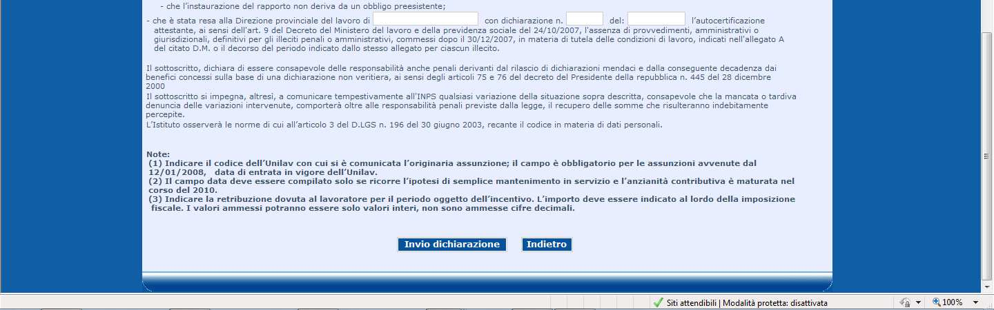 Compilazione Form 4^ parte invio dichiarazione. Nella quarta parte del form sono presenti le dichiarazioni finali per l invio della richiesta.