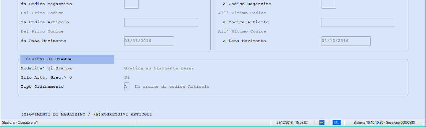 Pagina 6 di 11 Le differenza maggiore tra le due stampe e che nel secondo caso (stampa da movimenti) la selezione di stampa può essere fatta in base ad una data inizio / fine.