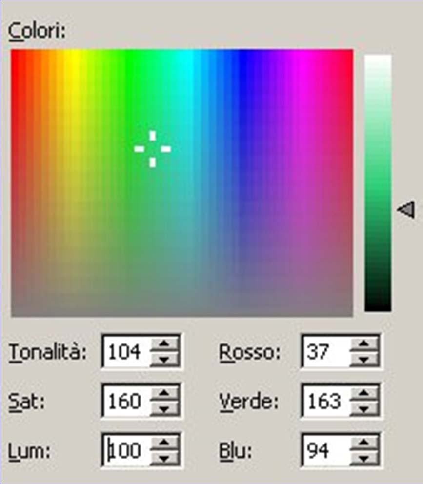 Tonalità e saturazione tonalità saturazione NB da Word Colore di riempimento/ Altri colori/personalizzati Con la tonalità si definisce il colore stesso.