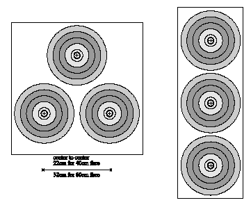 FITARCO - REGOLAMENTO TECNICO 2006 Visuali, vedi disegno dell Appendice 1, Libro 3 Le visuali con diametro di 60 cm e 40 cm sono divise da una sottile linea, in cinque zone colorate concentriche