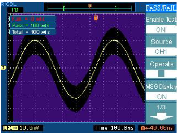 Esempio 9: Test Pass/Fail Il test Pass/Fail è una funzione speciale dell oscilloscopio della serie DS-5000.