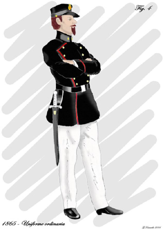 1865 Uniforme Ordinaria Guardia Municipale Di foggia molto simile alla precedente se ne differenziava solo per il colore: giubba nera con