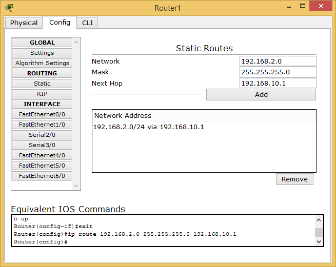 Mentre per il router di destra: Andare