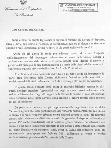 2. Il testo che leggerai è una lettera che la Presidente della Camera Laura Boldrini ha inviato ai colleghi e alle colleghe del Parlamento.