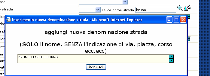 Per inserire un nome di strada che non è presente nel database Momento cruciale dell applicazione è l indicazione del nome della strada ove è avvenuto l incidente.