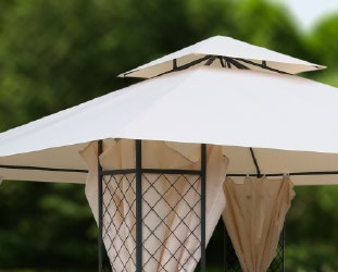 SAGRES Struttura in acciaio verniciato con pannelli angolari, colore grigio antracite, copertura in poliestere 180 gr/m 2 e tenda parasole colore beige. Cuspide antivento.