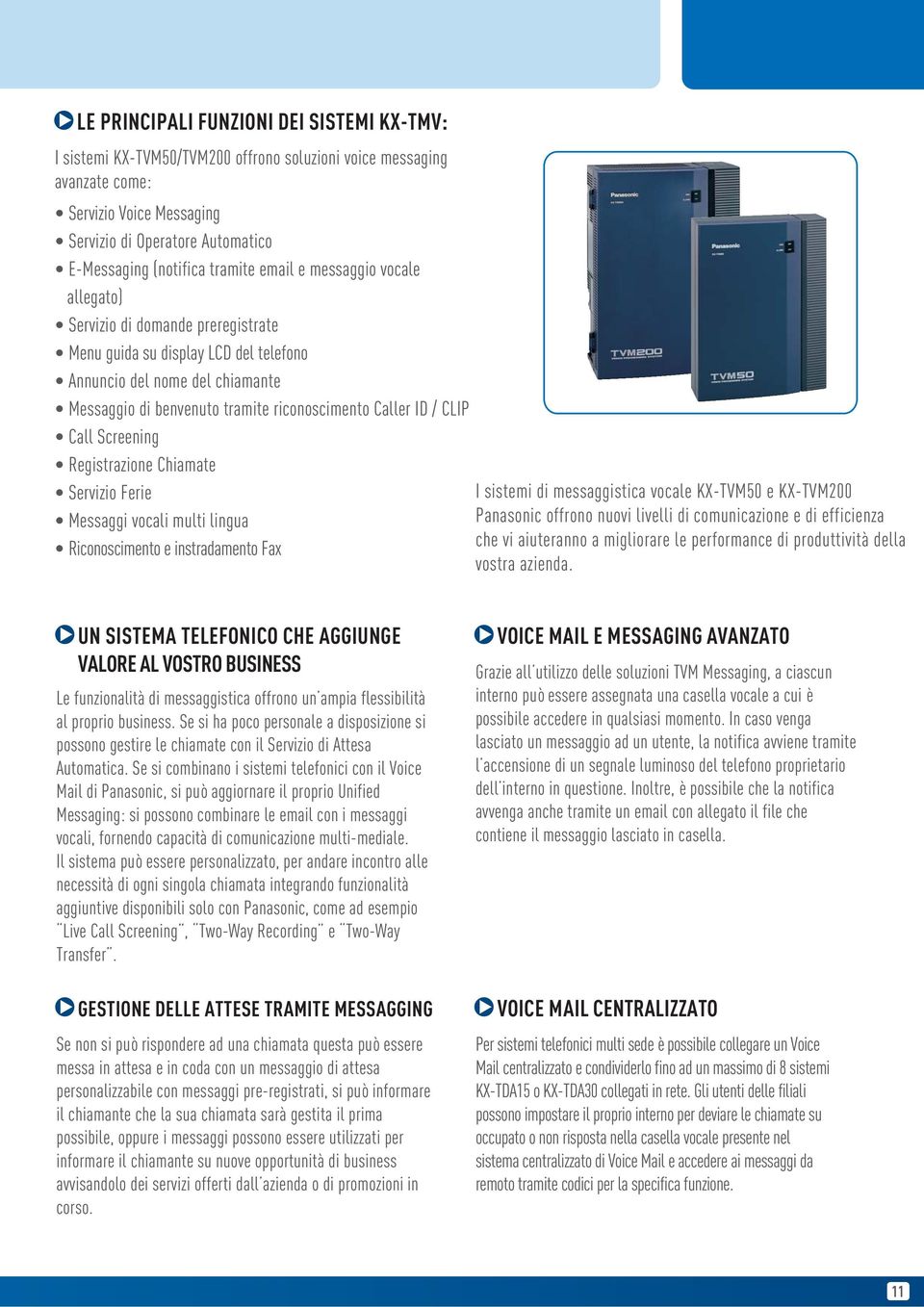 Caller ID / CLIP Call Screening Registrazione Chiamate Servizio Ferie I sistemi di messaggistica vocale KX-TVM50 e KX-TVM200 Messaggi vocali multi lingua Panasonic offrono nuovi livelli di