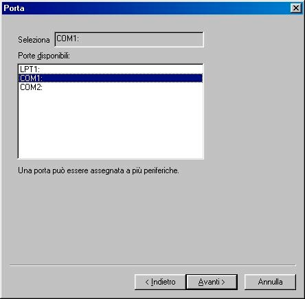 Per le Datasouth Documax a modulo continuo: Selezionare la voce COM1 o COM2 nella schermata di fig. 2, in base al risultato che ci ha dato il test fatto precedentemente.