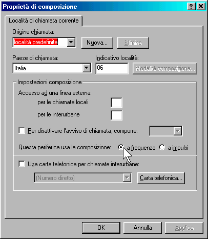 3c) Configurazione del formato asincrono utilizzato tra PC e modem, impostazioni varie.