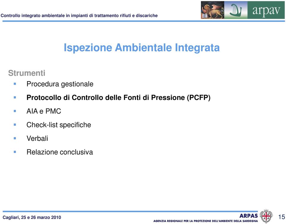 Pressione (PCFP) AIA e PMC Check-list specifiche