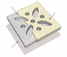 GRIGLIE DI VENTILAZIONE Eps a norma EN 13163 Rivestimento a graniglia Retina in fibra di vetro Per la copertura dei fori di ventilazione presenti in facciata, ITAL DECORI presenta un sistema rapido