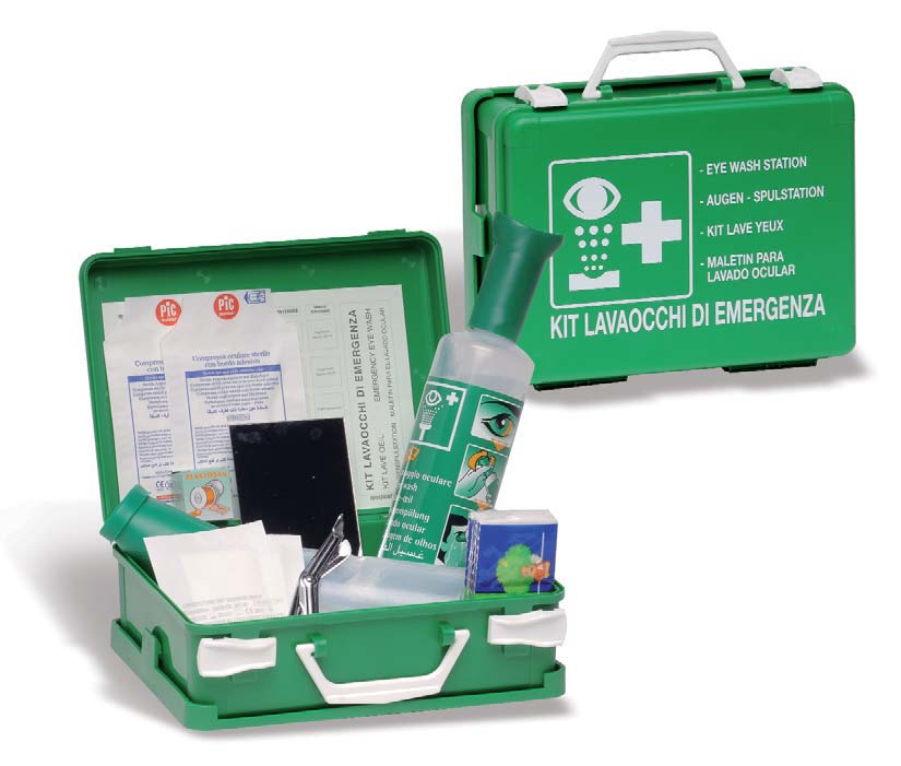 PRONTO SOCCORSO OCULARE / EYE EMERGENCY KITS KIT LAVAOCCHI EYE WASH KIT Consigliato per tutte gli automezzi di trasporto per effettuare un lavaggio oculare d emergenza e la successiva medicazione.