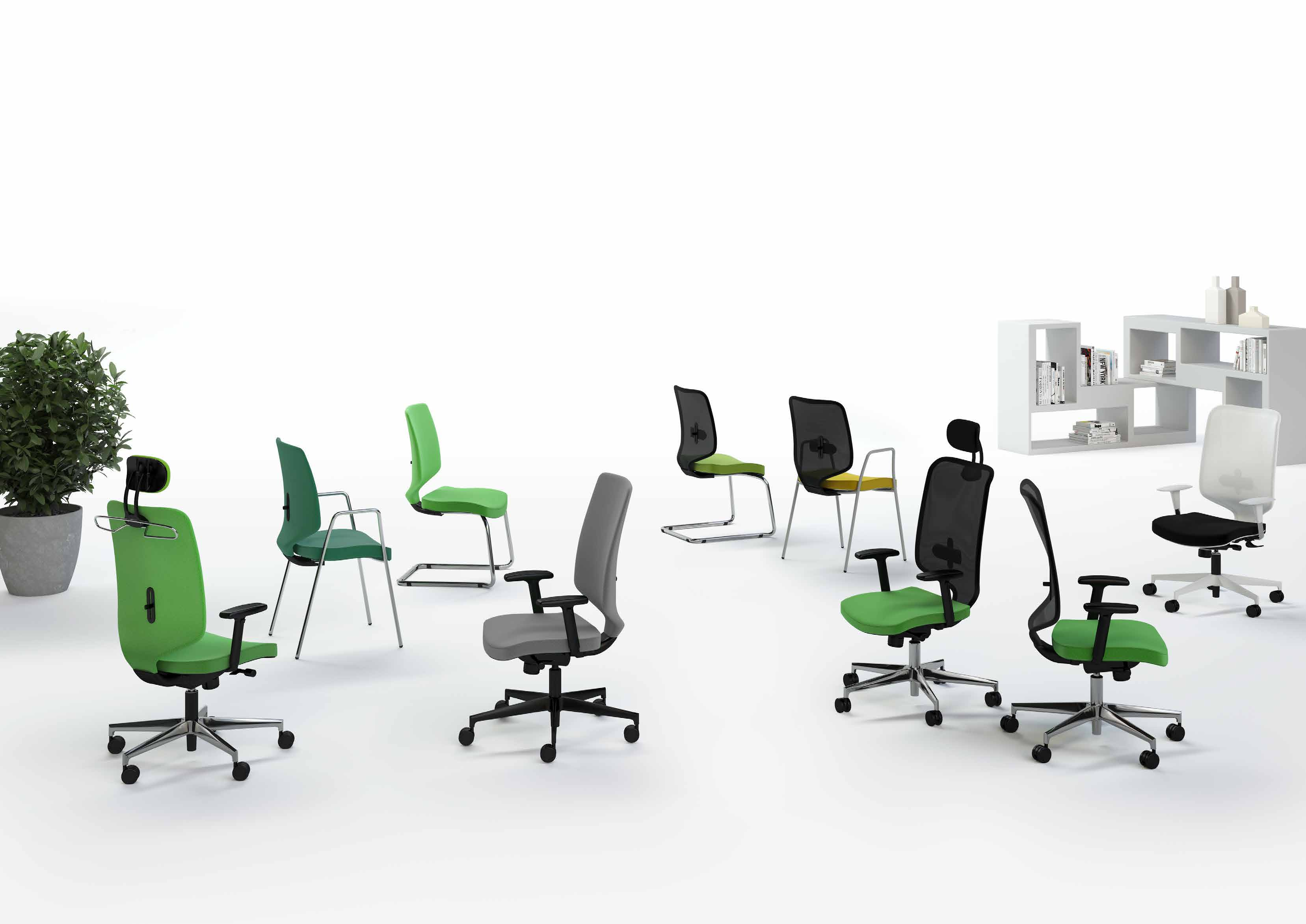 a fresh Newair for your office una fresca Newair per il vostro ufficio Ergonomy and comfort with light design in a wide range of office solutions. Newair Up : back and seat molded foam.