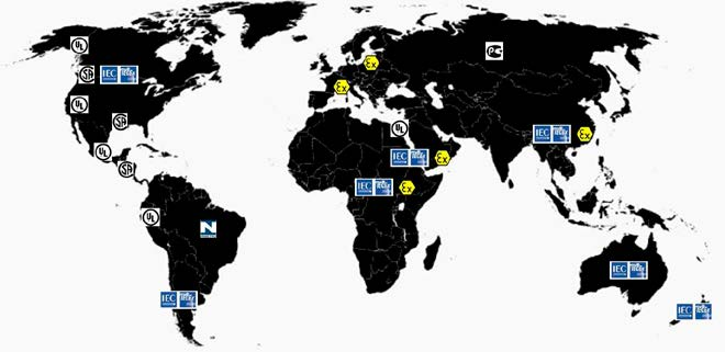 8.4 - MAPPA DEL MONDO CON ATEX-IECEX-ALTRI SCHEMI Lo schema internazionale IECEX risulta essere in assoluto uno tra i più diffusi in tutto il mondo.