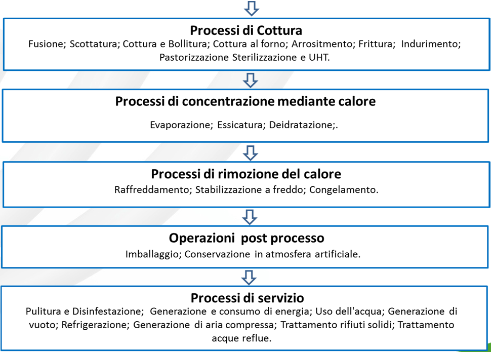Analisi semplificativa dei processi produttivi e dei flussi di energia Il settore alimentare si distingue dagli altri comparti industriali per la molteplicità dei processi di lavorazione, la grande