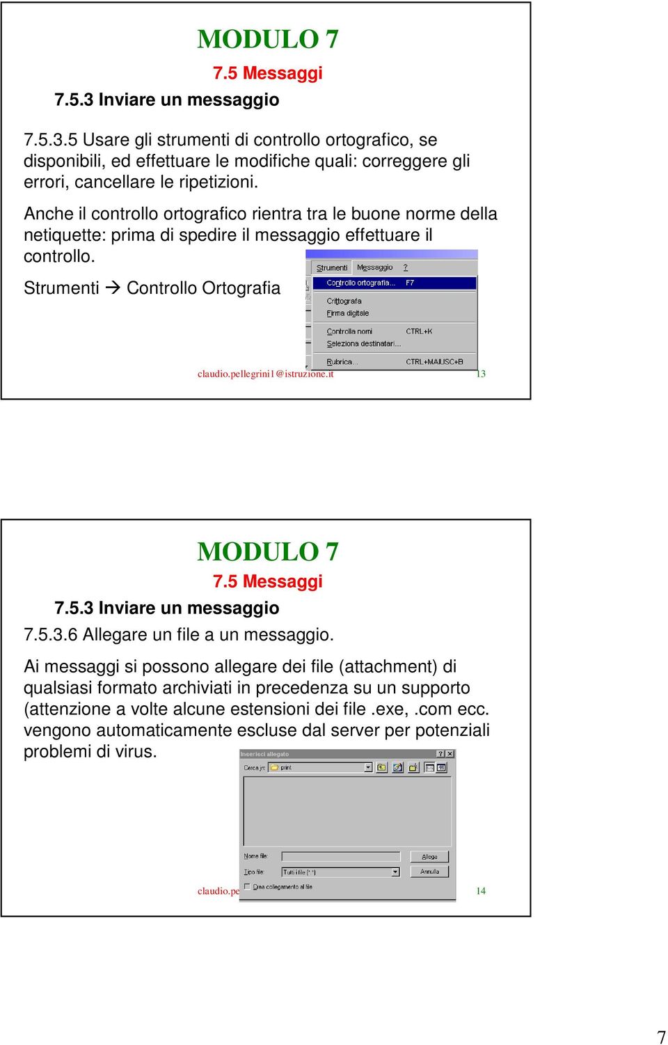 pellegrini1@istruzione.it 13 7.5.3 Inviare un messaggio 7.5.3.6 Allegare un file a un messaggio.