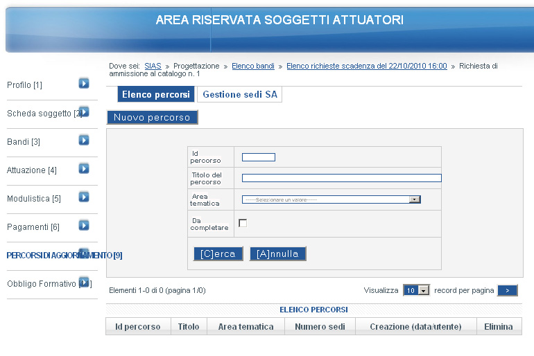 In assenza di richieste in lavorazione o in presenza di sole richieste inviate, compare il pulsante Nuova richiesta accesso al catalogo che permette di creare una nuova richiesta. 2.