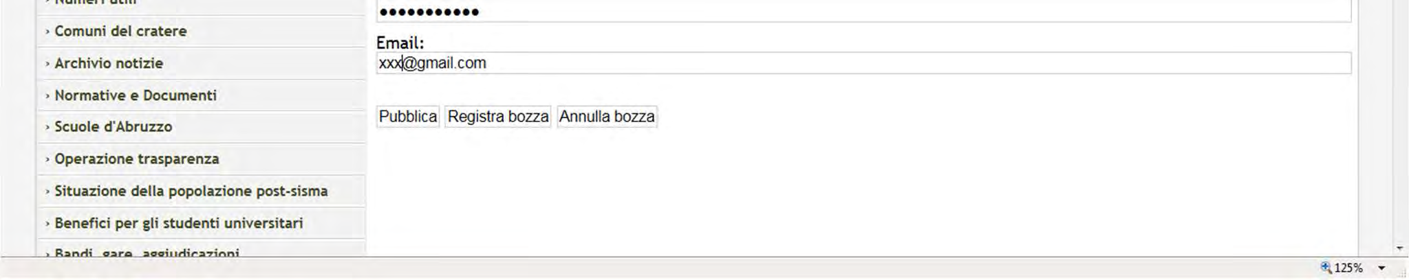 Maschera per modifica password o e-mail Entrando in «Modifica i tuoi dati» è