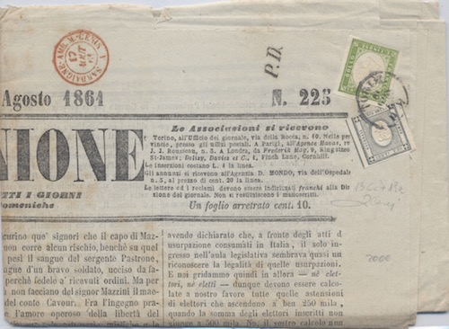 Francia STAMPATI 27 Febbraio 1865: Lettera circolare a stampa da Milano a Nizza, affrancata per 6 c. secondo la tariffa degli stampati.