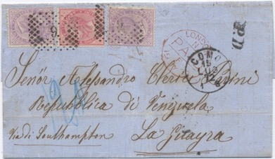 America Latina 24 Giugno 1871: Lettera da Jacmel (Haiti) per Genova spedita non franca con la linea locale britannica per St.