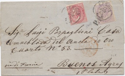 America Latina 3 Marzo 1862: Lettera da S. Margherita Ligure per Montevideo (Uruguay) spedita allo scoperto con l affrancatura di 1 L.