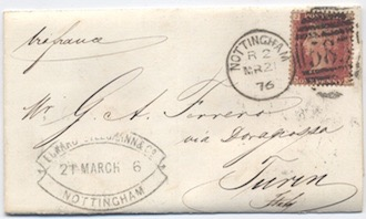 U.G.P. STAMPE 17 Luglio 1875: Lettera circolare a stampa da Napoli per Basilea (Svizzera) affrancata per 7 c.