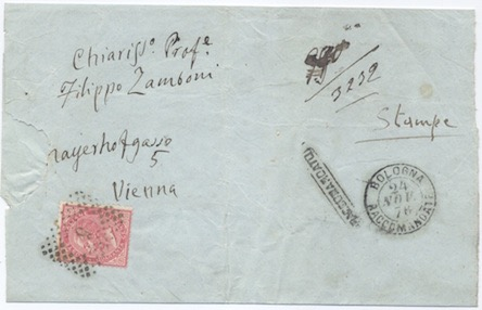 U.G.P. 30 Agosto 1876: Lettera circolare a stampa dal Ministero degli Affari Esteri a Roma per Lisbona (Portogallo) affrancato per 5 c.