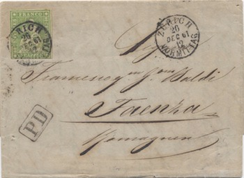 Svizzera 26 Dicembre 1861: Lettera da Zurigo a Faenza affrancata per 40 rp.