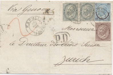 Svizzera 17 Giugno 1864: Lettera da Napoli a Belpberg affrancata per 30 c.