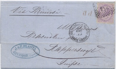 Svizzera 26 Marzo 1870: Fascetta per stampati da Ginevra per Firenze affrancata per 3 c. secondo la tariffa stampe.