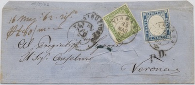 Austria 5 Maggio 1862: Lettera raccomandata da Vienna per Canale. L affrancatura di 25 kr. comprende la tariffa lettere per una 3ª distanza austriaca e i 10 kr.