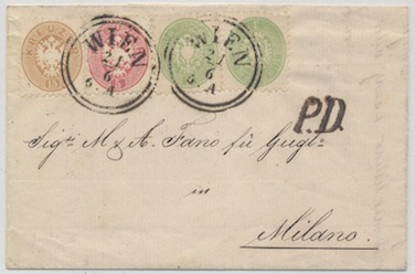 Austria 12 Maggio 1865: Lettera da Torino a Vienna affrancata per 65 c.