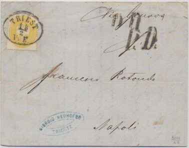 Austria STAMPATI 3 Dicembre 1863: Involucro di un plico di stampati da Milano per Schio del peso superiore ai 100 gr. (6 porti) affrancato per 30 c.