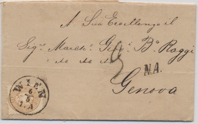 Austria NORMALIZZAZIONE DEI RAPPORTI POSTALI 15 Aprile 1867: Lettera da Trieste per Firenze affrancata per 16 kr.