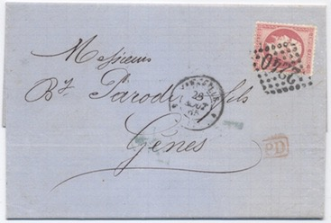 Francia 21 Giugno 1861: Lettera da Catania a Parigi inoltrata coi piroscafi postali francesi.