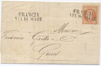 Francia I piroscafi in servizio sulla linea tirrenica che collegavano i porti italiani a Marsiglia non avevano ufficio postale di bordo e non lavoravano la posta che trasportavano.