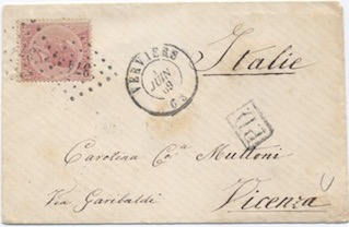 BELGIO Moneta: 1 Franco = 100 centesimi Cambio: 1 FB = 1 Lira Tariffe principali: Lettere: 60 c. ogni 71/2 gr. Stampe: 10 c. ogni 40 gr. Convenzione del 1863: Lettere 40 c. ogni 10 gr. (15 gr.