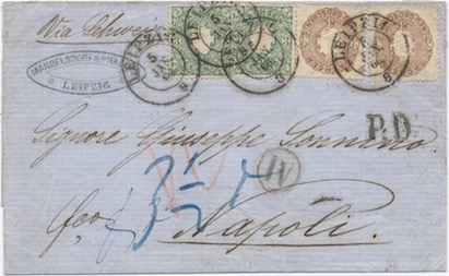 Germania 26 Marzo 1864: Lettera da Milano per Friburgo (Baden) affrancata per 60 c. secondo la tariffa della mediazione Svizzera con l unione postale Austro-Tedesca.