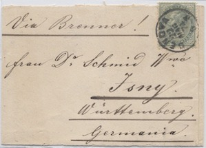 Germania 30 Maggio 1874: Lettera da Roma per Darmstadt affrancata per 30 c. secondo la tariffa della Convenzione del 1873.