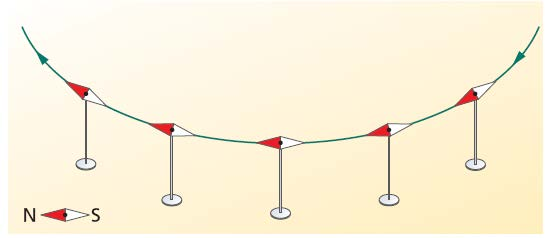 Le linee di campo Le linee di campo magnetico si tracciano mettendo l'ago in vari punti, distanti tra loro s, e poi facendo tendere s a zero.