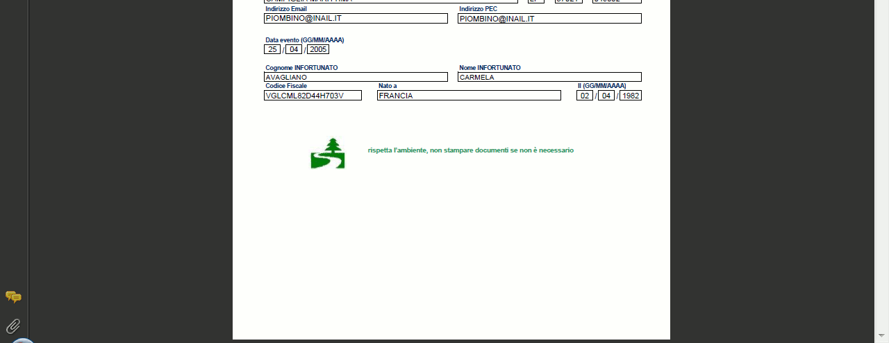 Ricevuta pulsante che permette di aprire o salvare la ricevuta di invio in formato PDF.