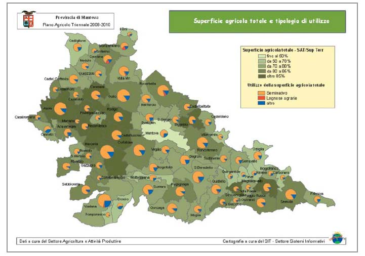 L'assetto agricolo del Comune di Castellucchio Coltivazioni e uso del suolo I settori agricolo e forestale interessano circa il 74% della superficie territoriale della Regione Lombardia, con valori