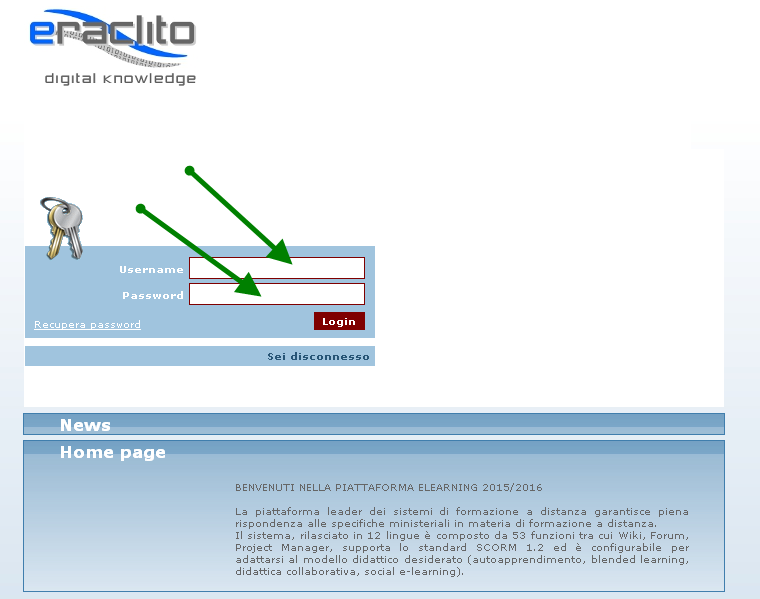 All apertura del pannello inserire i dati di autenticazione Username e Password.