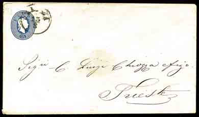 INTERI POSTALI 12 1861 - Intero postale da 15 s. spedito da Verona per Trieste, in ottimo stato (4). Foto............................. 2.800 500 ANNULLAMENTI 13 1850/54-3 k.