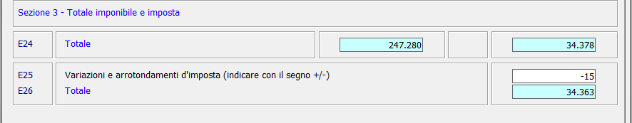 5.3 SEZIONE III Totale imponibile e imposta Nella sezione Totale imponibile e imposta sono determinati i totali dell imponibile e dell imposta relativi alle operazioni evidenziate nelle precedenti