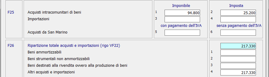 6.2 SEZIONE II Totale acquisti e importazioni, totale imposta, importazioni e acquisti da San Marino La sezione II del quadro va compilata con l indicazione del totale degli acquisti e delle